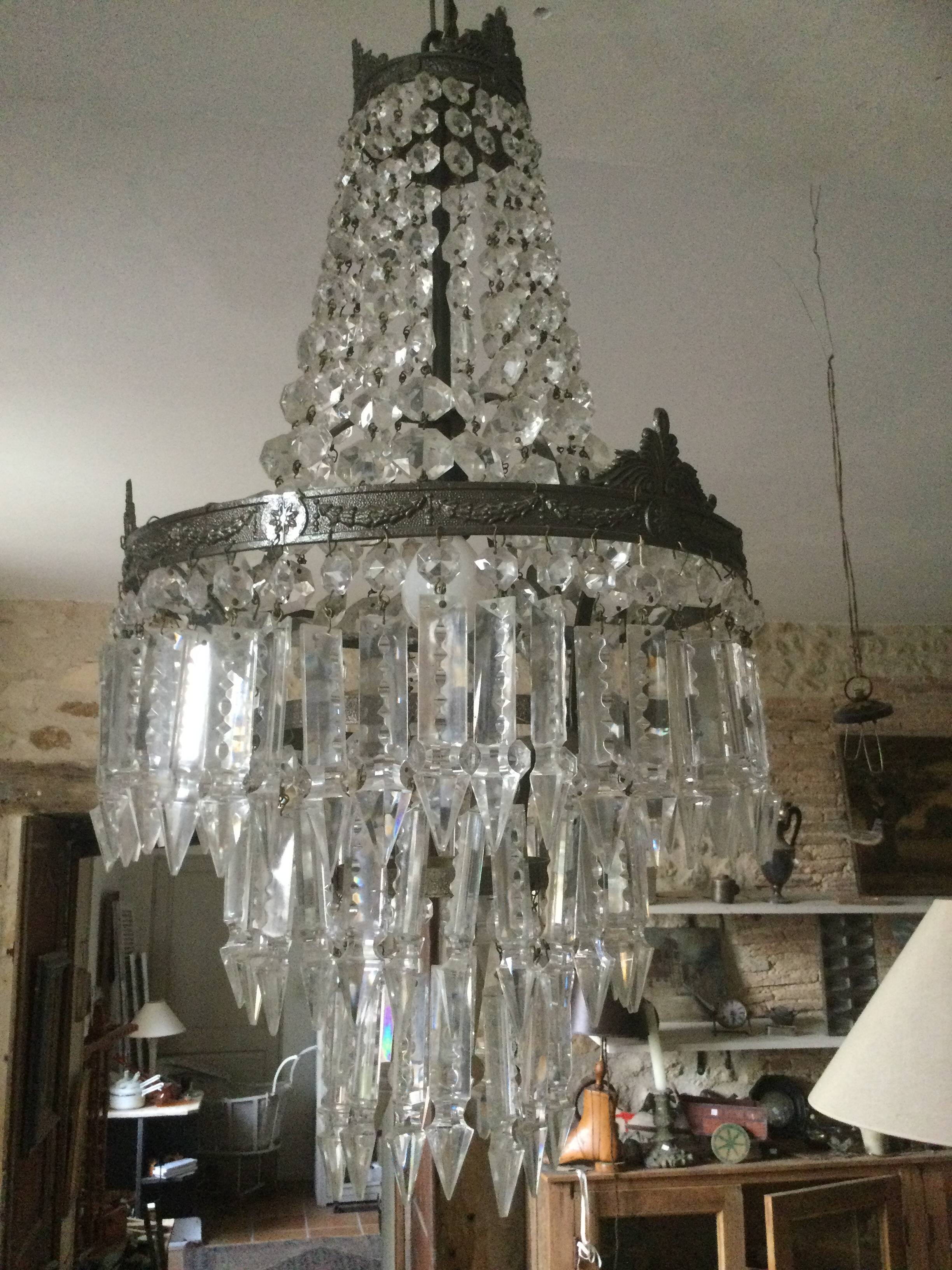 Lustre montgolfière ancien à pampilles