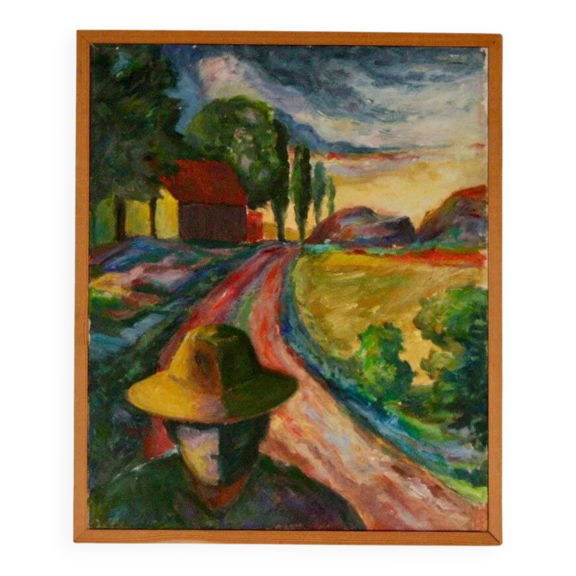 Original Mid Century Swedish Oil on Canvas – “Farmer” by P. Hector