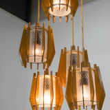 Set of chandelier and wall lamp by Drevo Humpolec, 1970