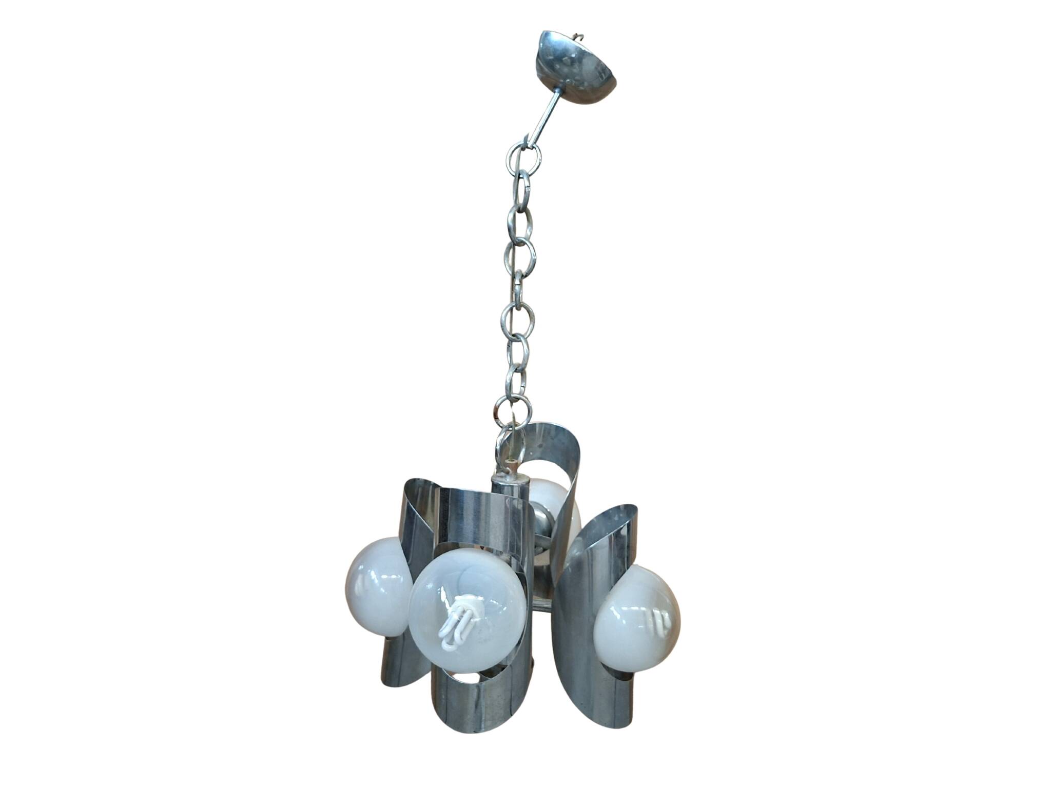 Iconico Lampadario Vintage Anni '70 – Design "Space Age" in Ferro Cromato