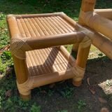 Vintage bed 160x200 and 2 bamboo bedsides