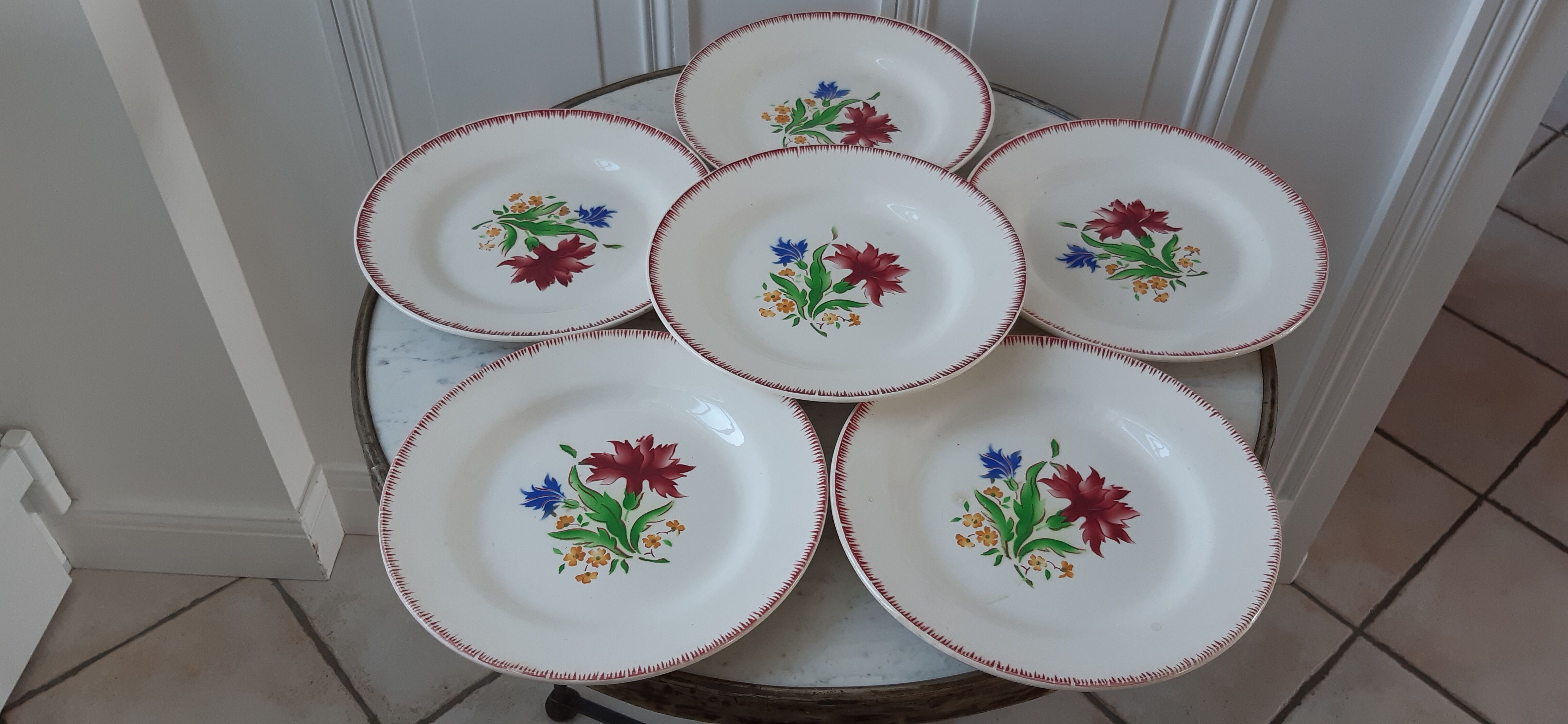 Set of 6 flat plates Digoin Sarreguemines years 30-40