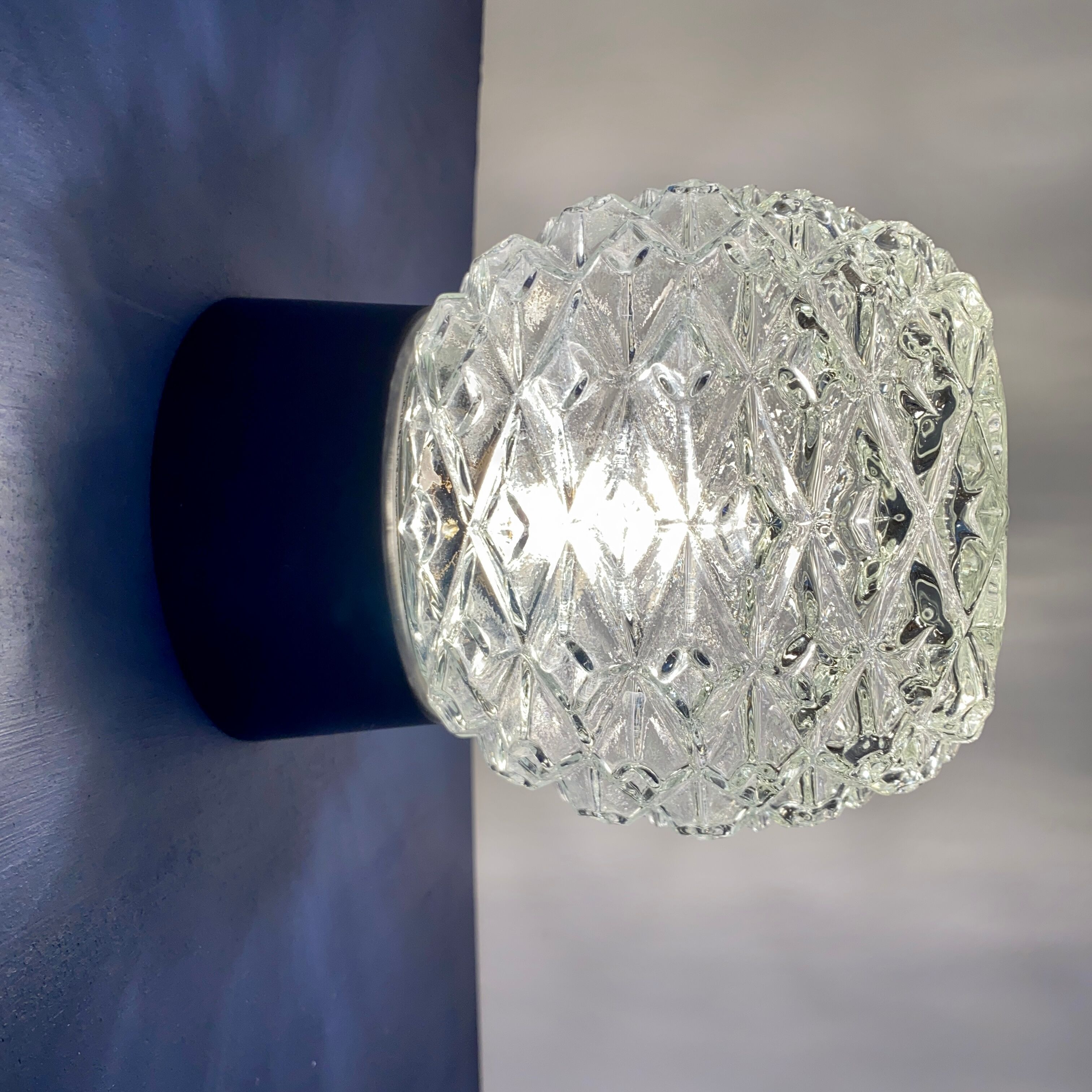 Pair of vintage wall lamps in molded glass and thermoplastic