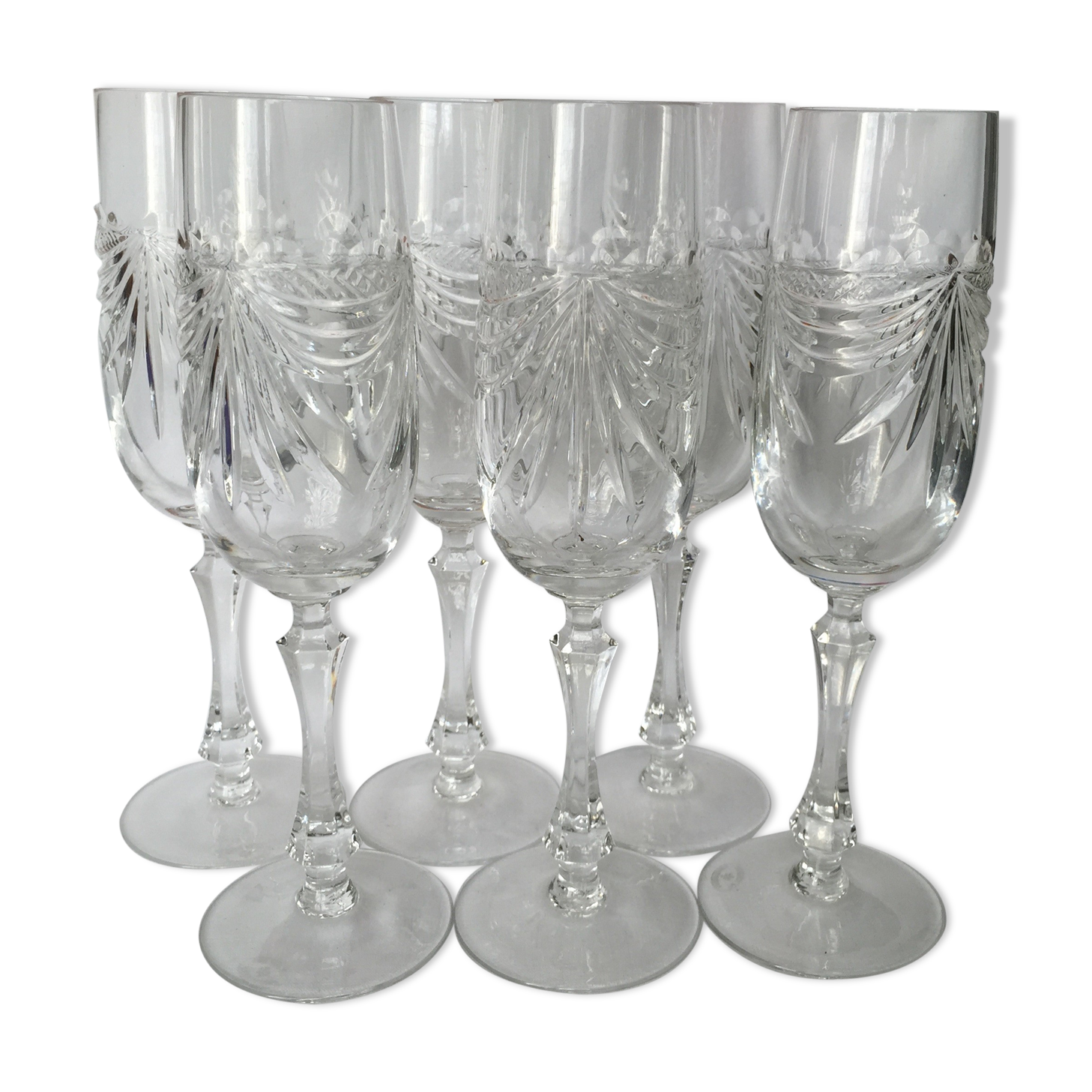 Set of 6 crystal champagne flutes