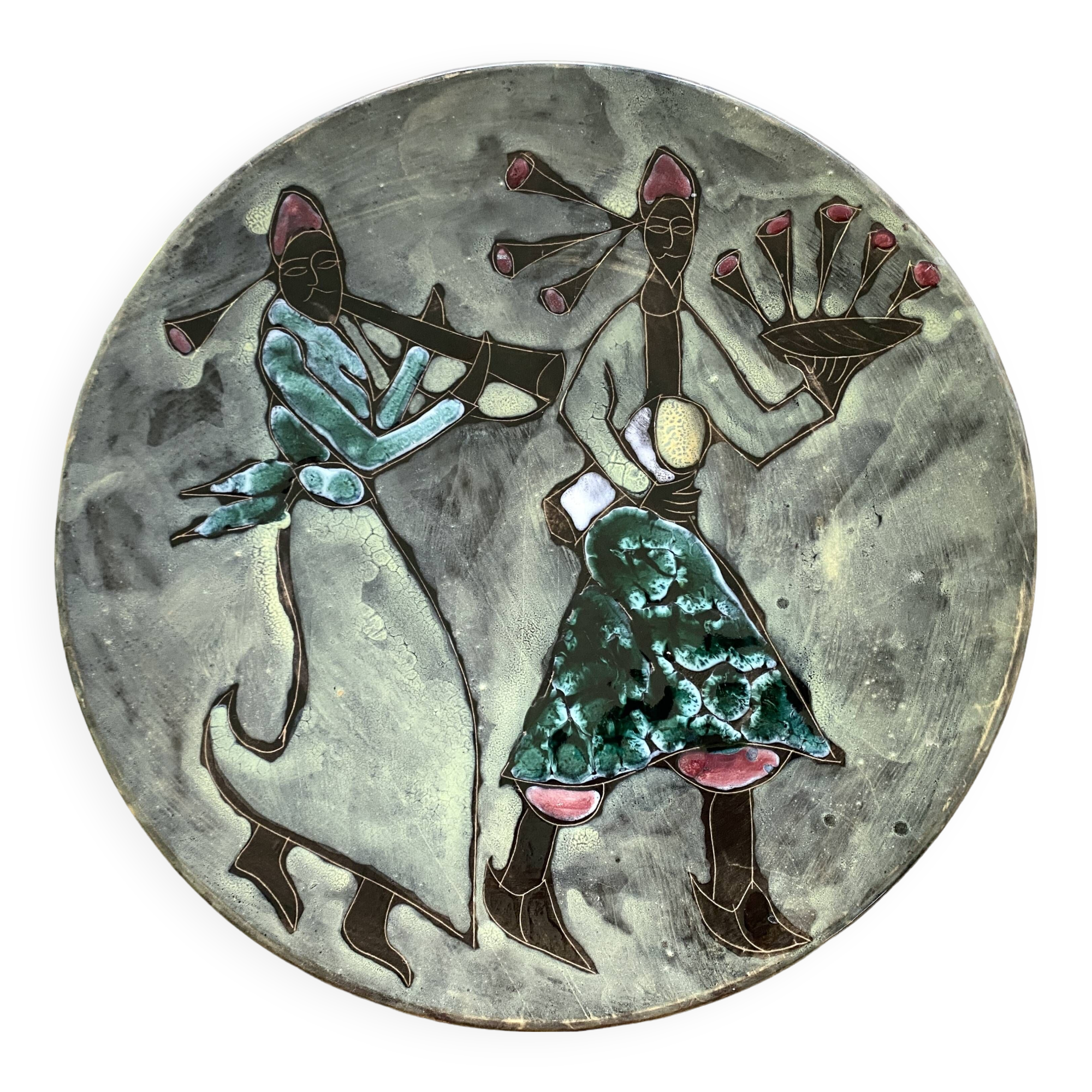 Musicians ceramic dish, signed