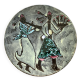 Musicians ceramic dish, signed