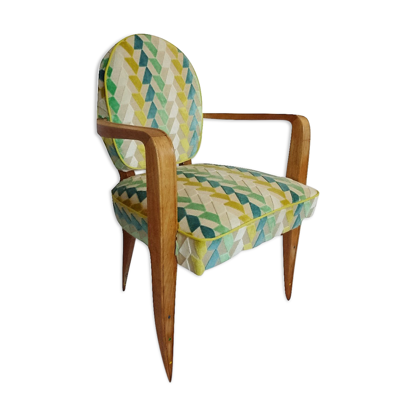 Office chair made of beech and green fabric