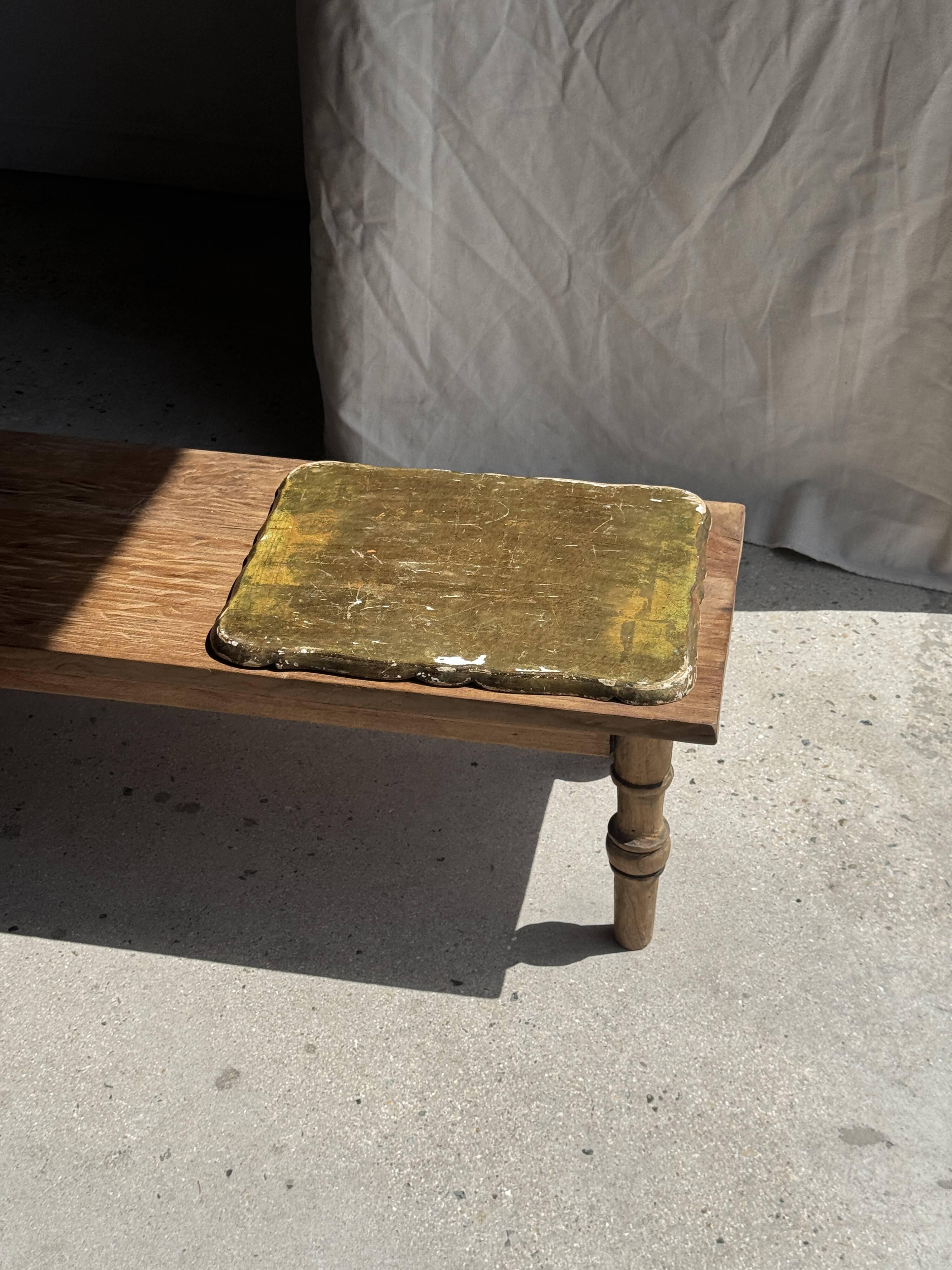 Large wooden tray hand-painted with blue and gold floral ornaments L48x38