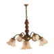 5-branched chandelier brass, wood and glass