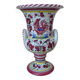 Colorful Ceramic Vase from Italy Deruta l'Antica: Amphora Flowers and Rooster
