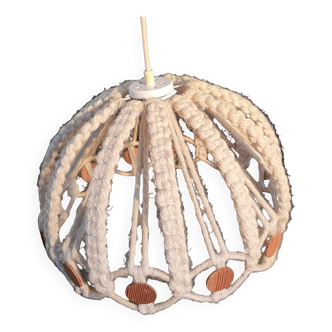 Vintage macramé and wood pendant light