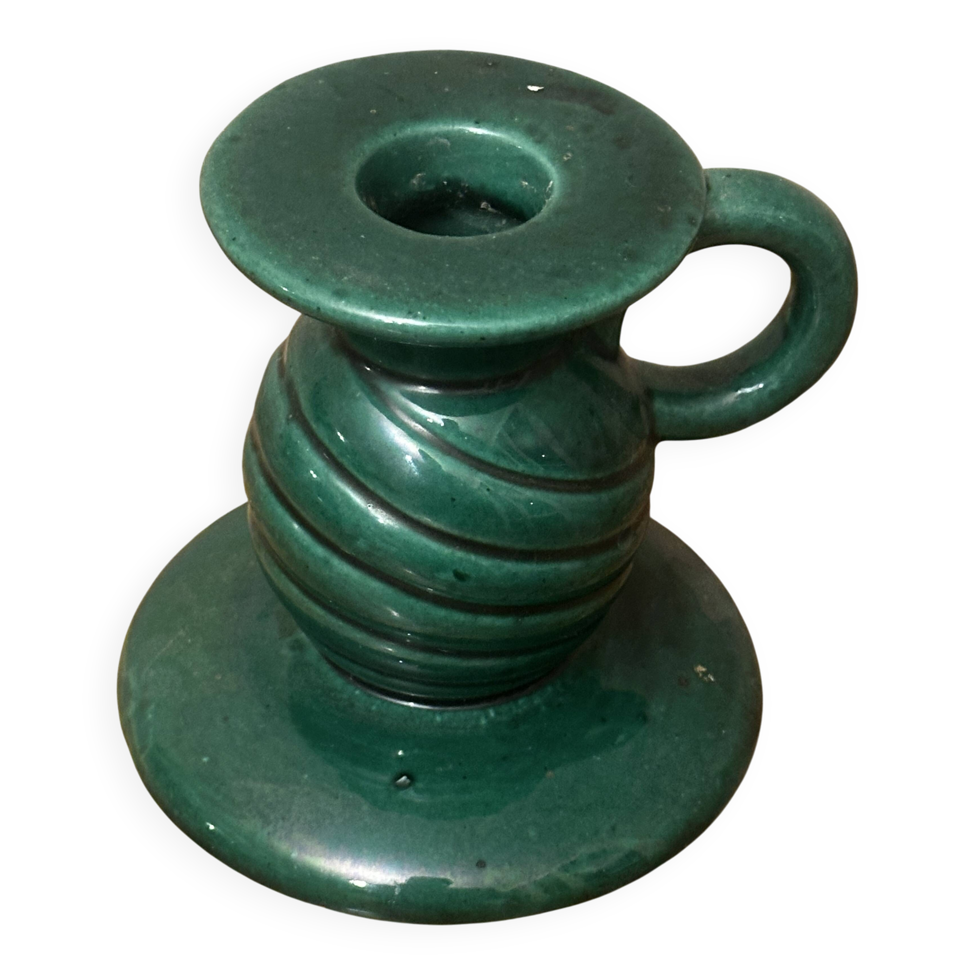 Saint-Clément green ceramic candlestick, 1950s
