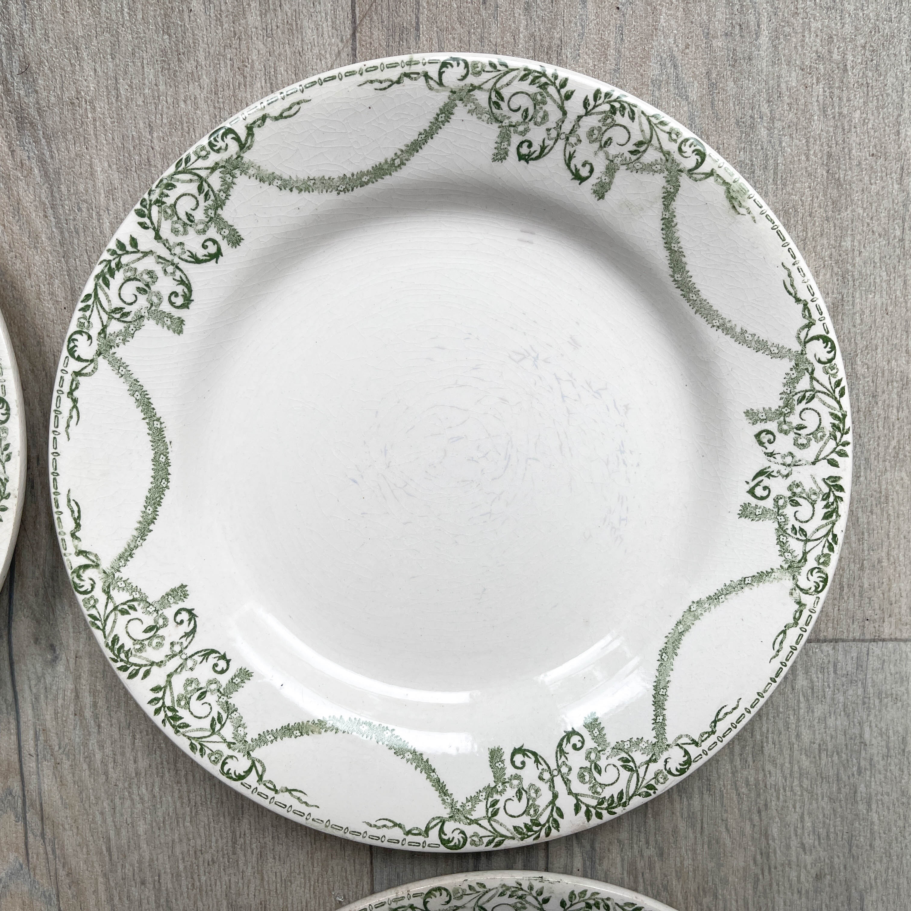 Flat plates terre de fer green creil & montereau labrador model "napoleon" 1890s
