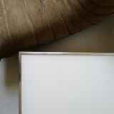 Square block coffee table white glass and metal, cube design 1970