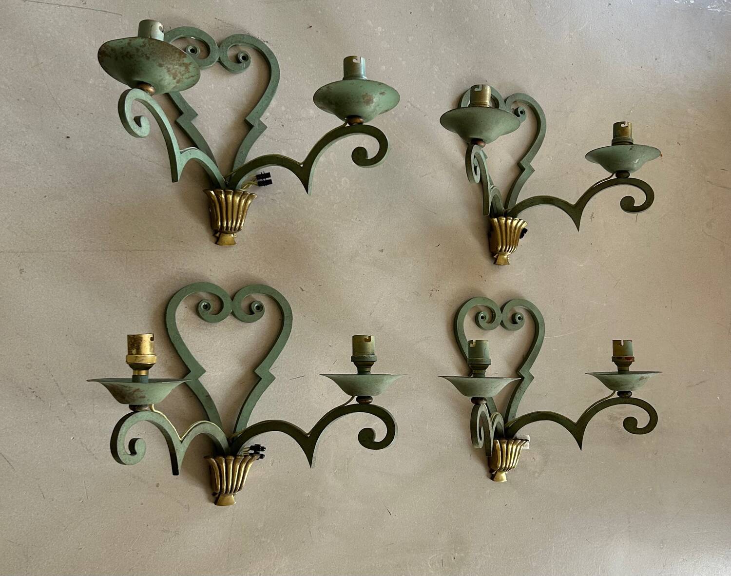 Set of 4 antique metal wall lights / 1950s