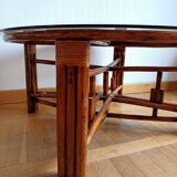 Large telescopic rattan table circa 1970