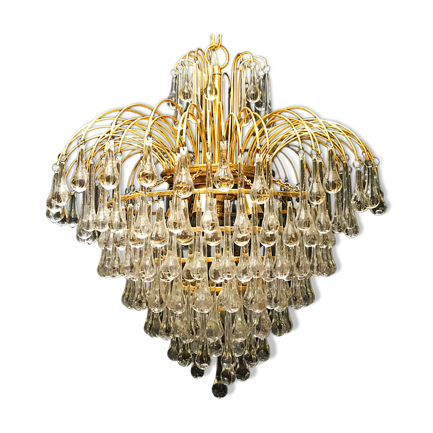 Paolo Venini drops handblown glass with gilt gold structure 1970