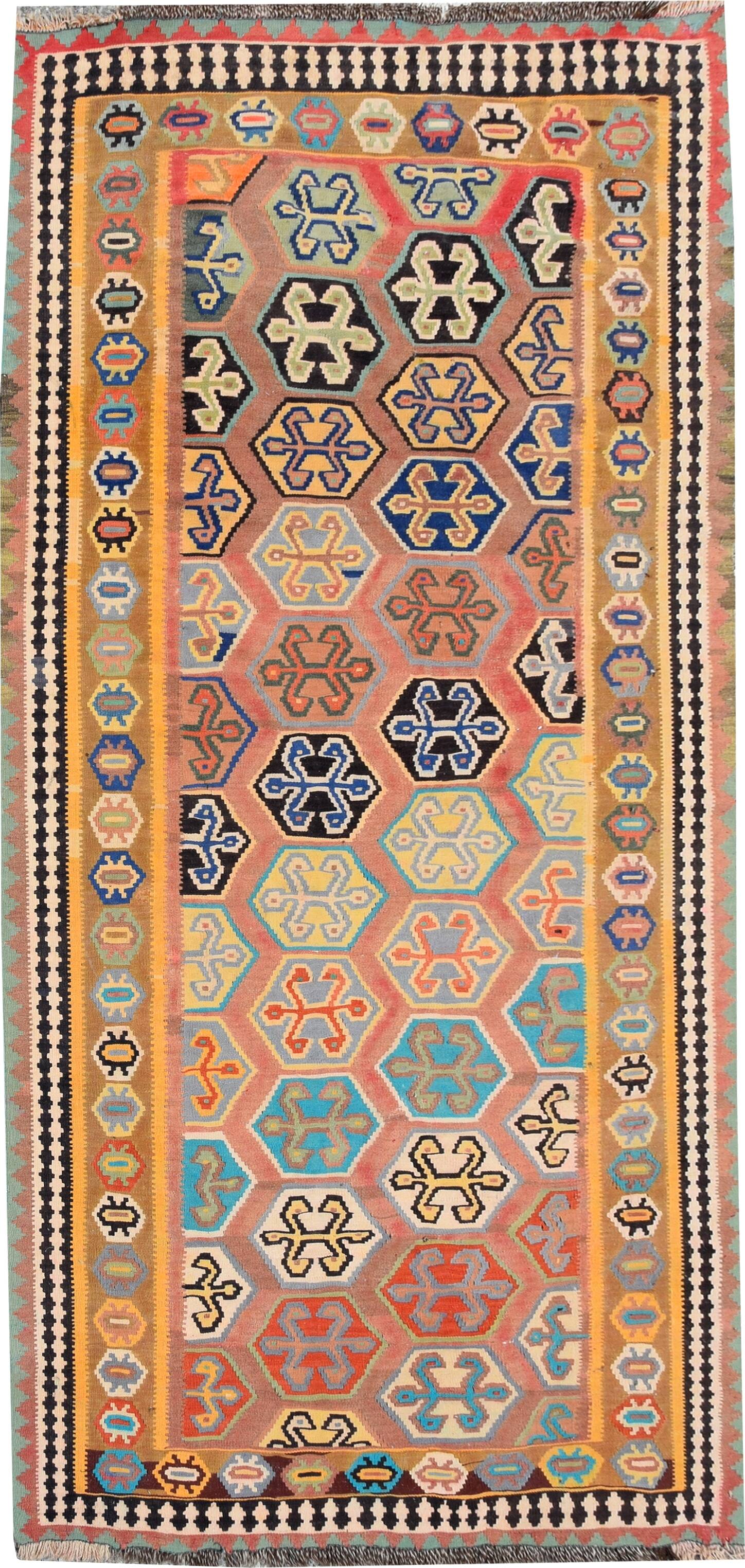 Tapis Kilim Iran Shiraz GashgaÏ : 1.57 X 2.77 Mètres - "Galerie Sardje"