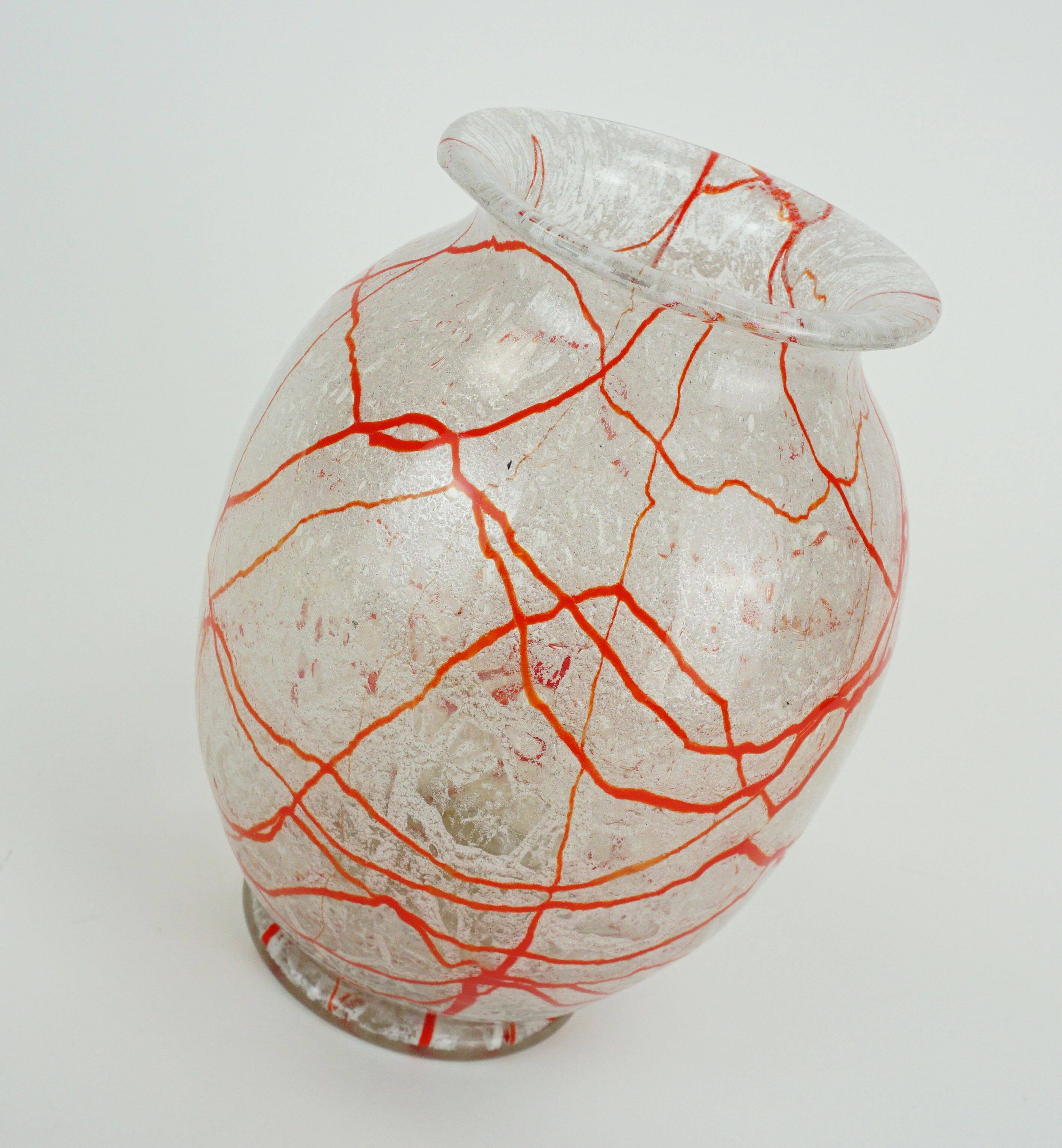 loetz klostermühle art deco glass VASE 1930s orange white and clear glass