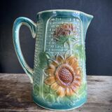 Vintage barbotine pitcher Onnaing Marguerite Sunflowers