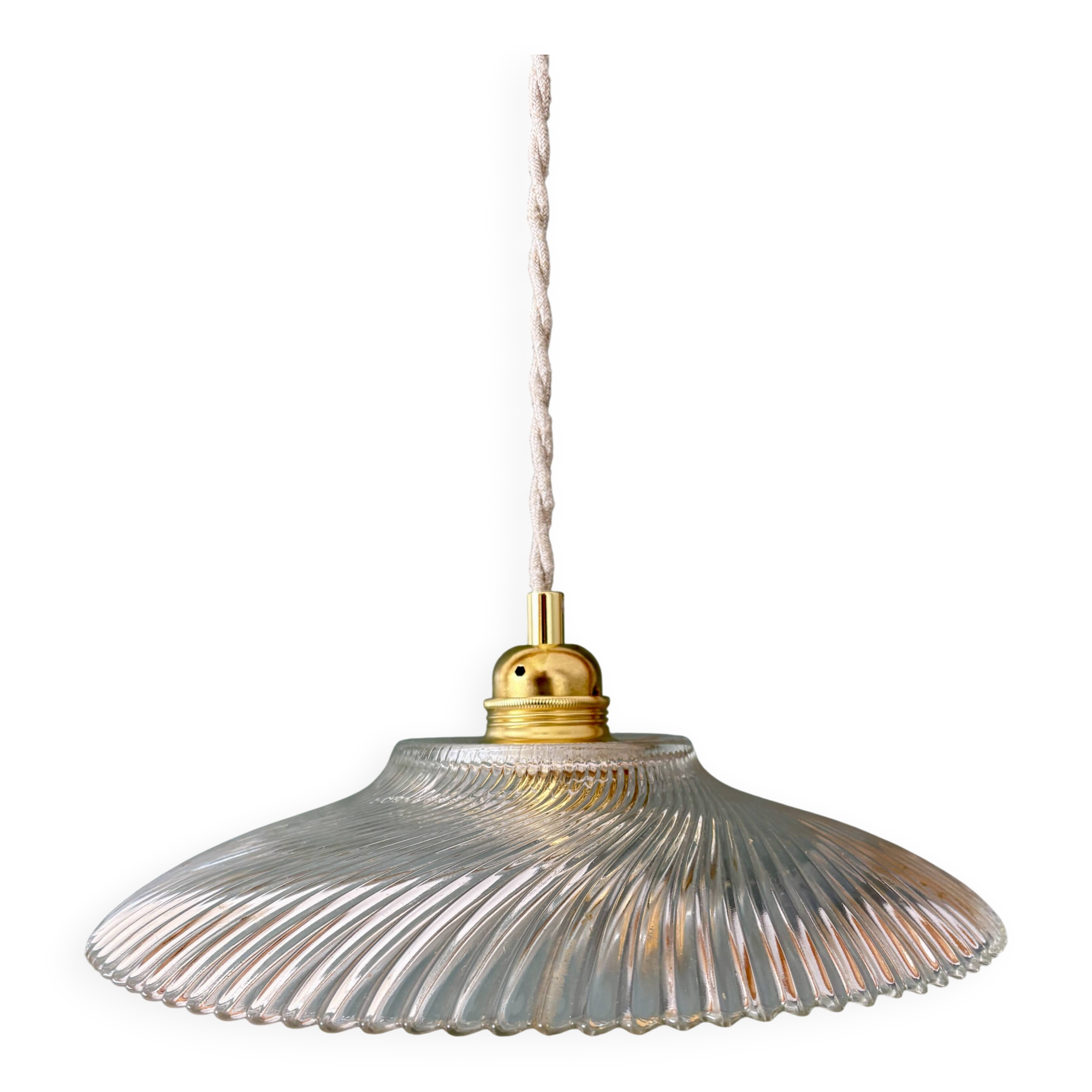 Vintage molded ribbed glass lampshade pendant light - tableware collection -