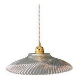Vintage molded ribbed glass lampshade pendant light - tableware collection -