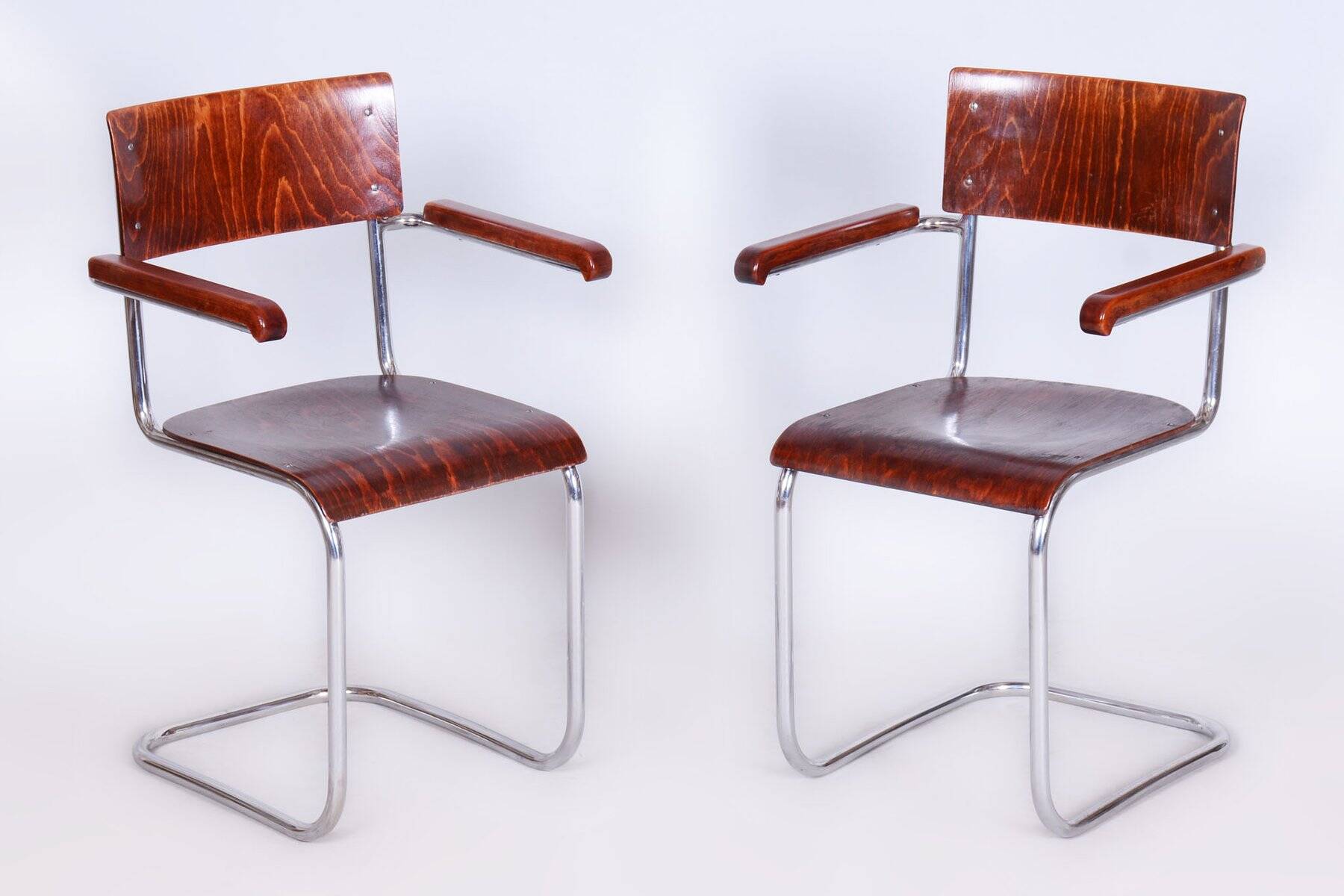 Set of Vintage Bauhaus Chairs in Chrome and Plywood by Mart Stam, 1930s