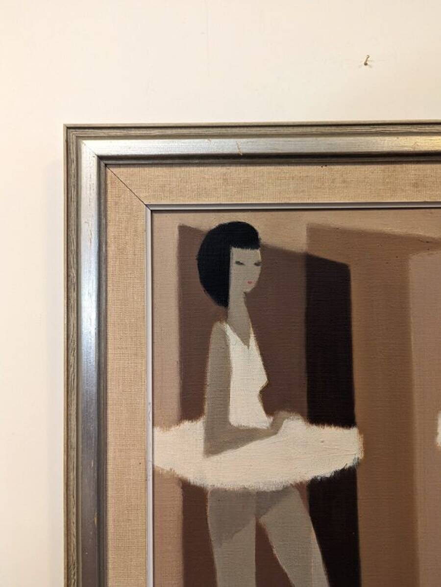 Mid-Century Modern Swedish "Modernist Ballerinas" Vintage Figurative Oil Painting by Fabian Lundqvis