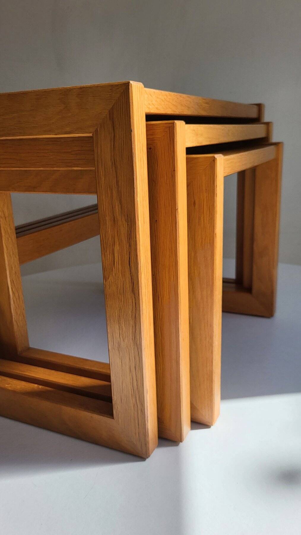 Modernist solid oak nesting table 1970