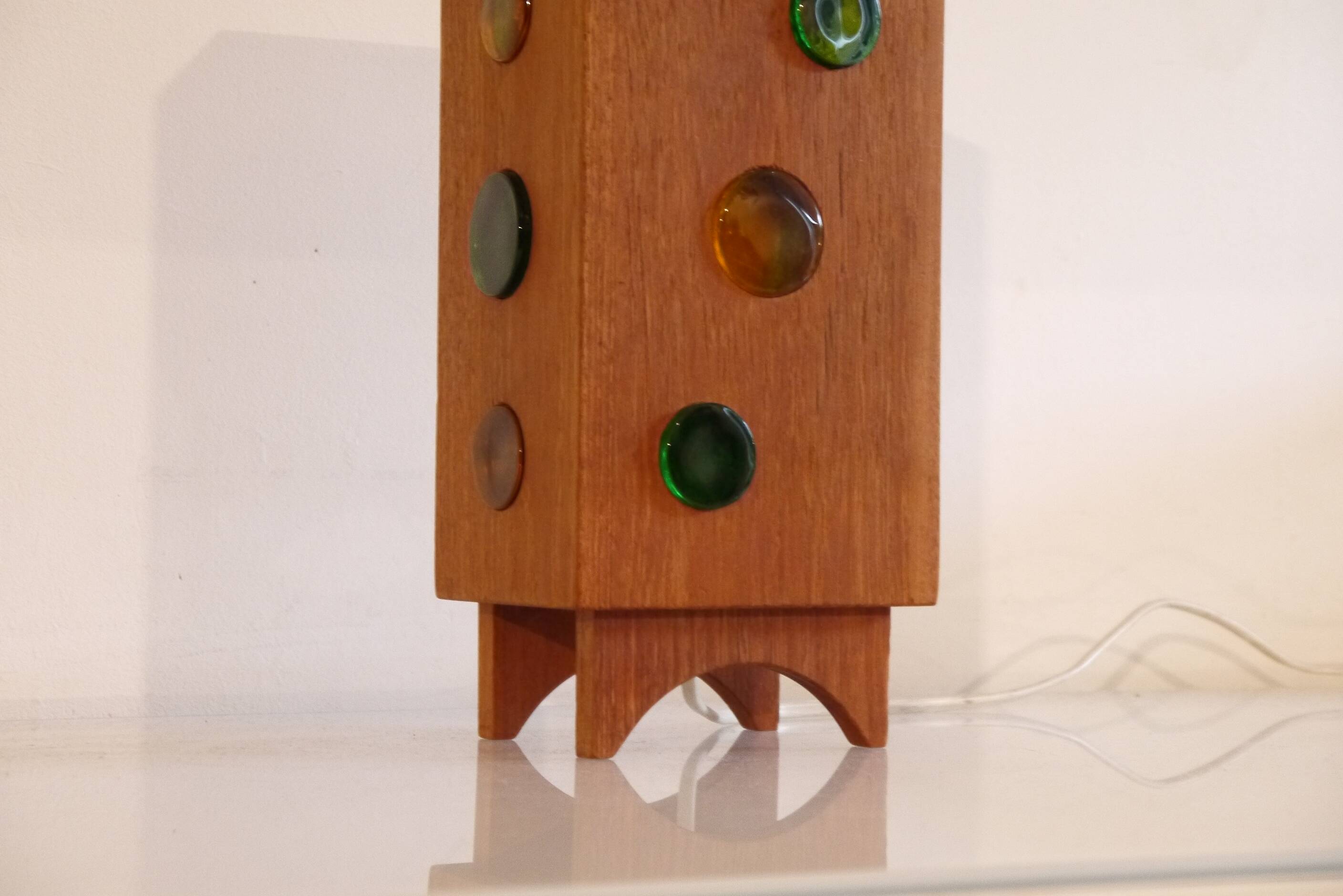 Lampe scandinave en teck et verre 1960