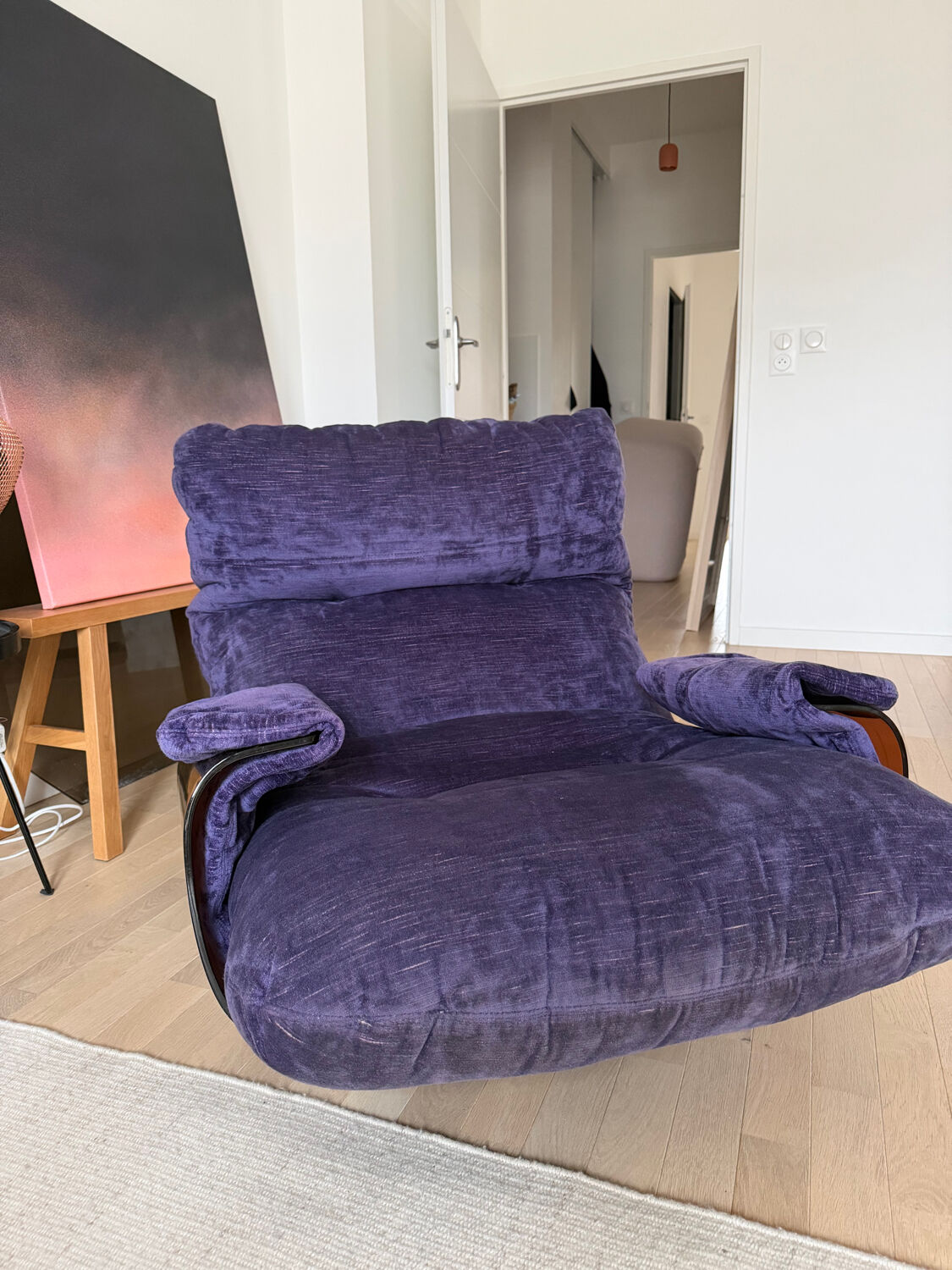 Line Roset Marsala purple velvet armchair
