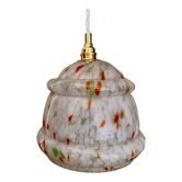 Vintage Clichy glass globe pendant lamp white orange and green