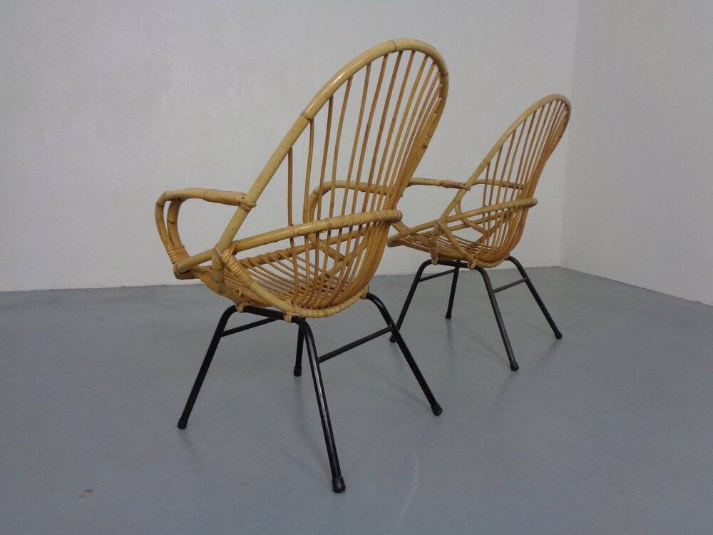 Set of Dutch Mid-Century Bamboo Chairs by Rohé Noordwolde, 1950s