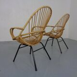 Set of Dutch Mid-Century Bamboo Chairs by Rohé Noordwolde, 1950s
