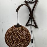 Rattan bamboo and rope sisal wall lamp, Dutch 1960s