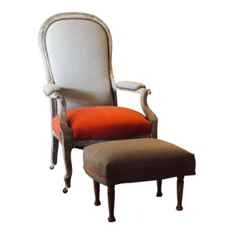 Voltaire armchair with footrest