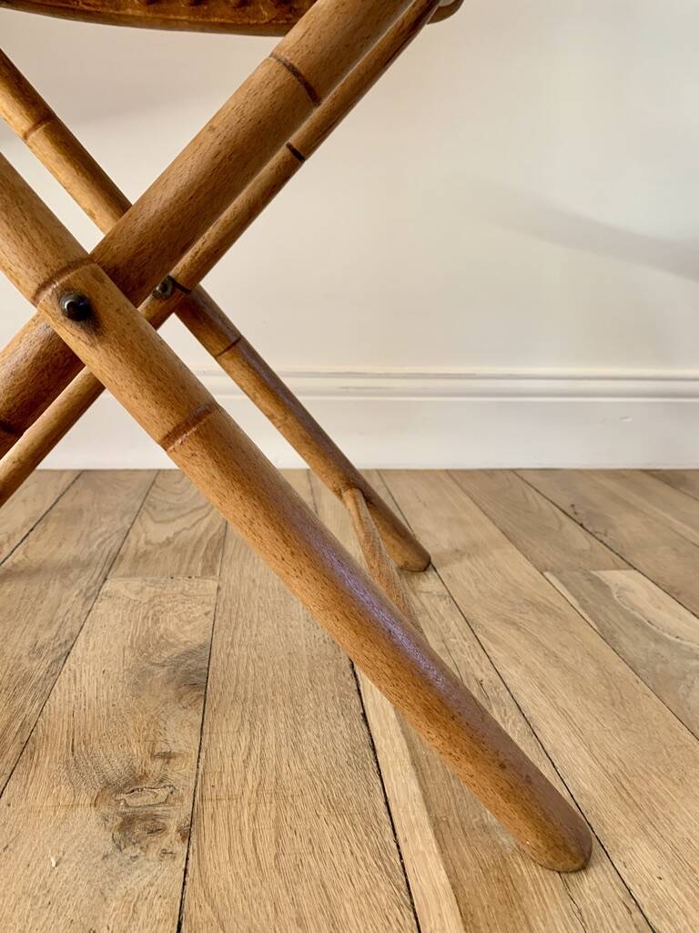 folding wooden stool bamboo style early 20th century