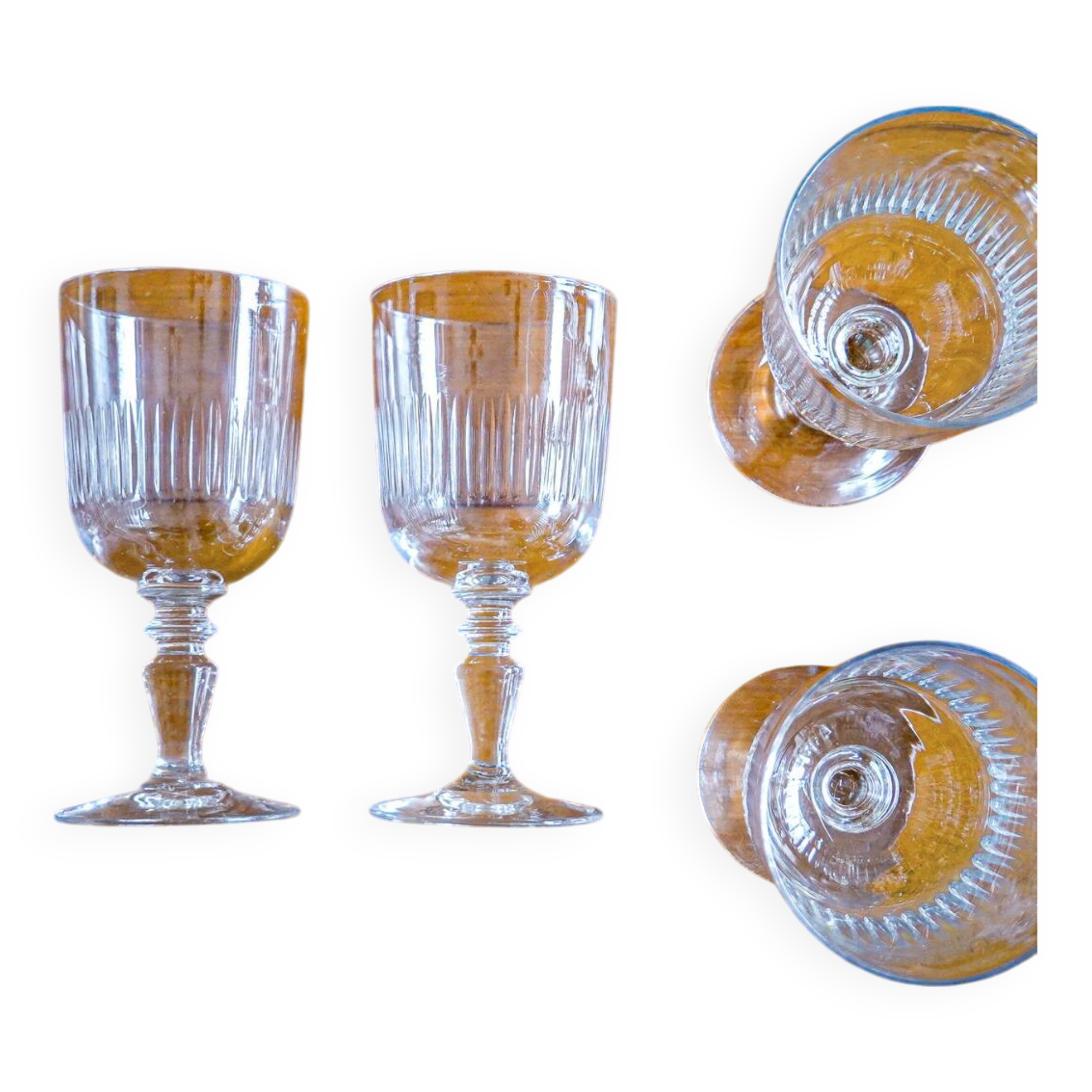 Set of 4 stemmed glasses with chiseled decoration