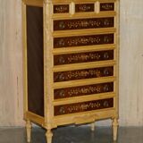 Pair of tall hardwood chests of drawers, walnut and marble.