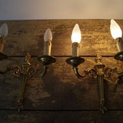Sconces midcentury, pair of French wall sconces brass bronze