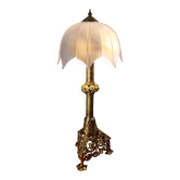 grande lampe bronze 74x33  6kg 1850a1900 verre epais opaque parapluie , ele