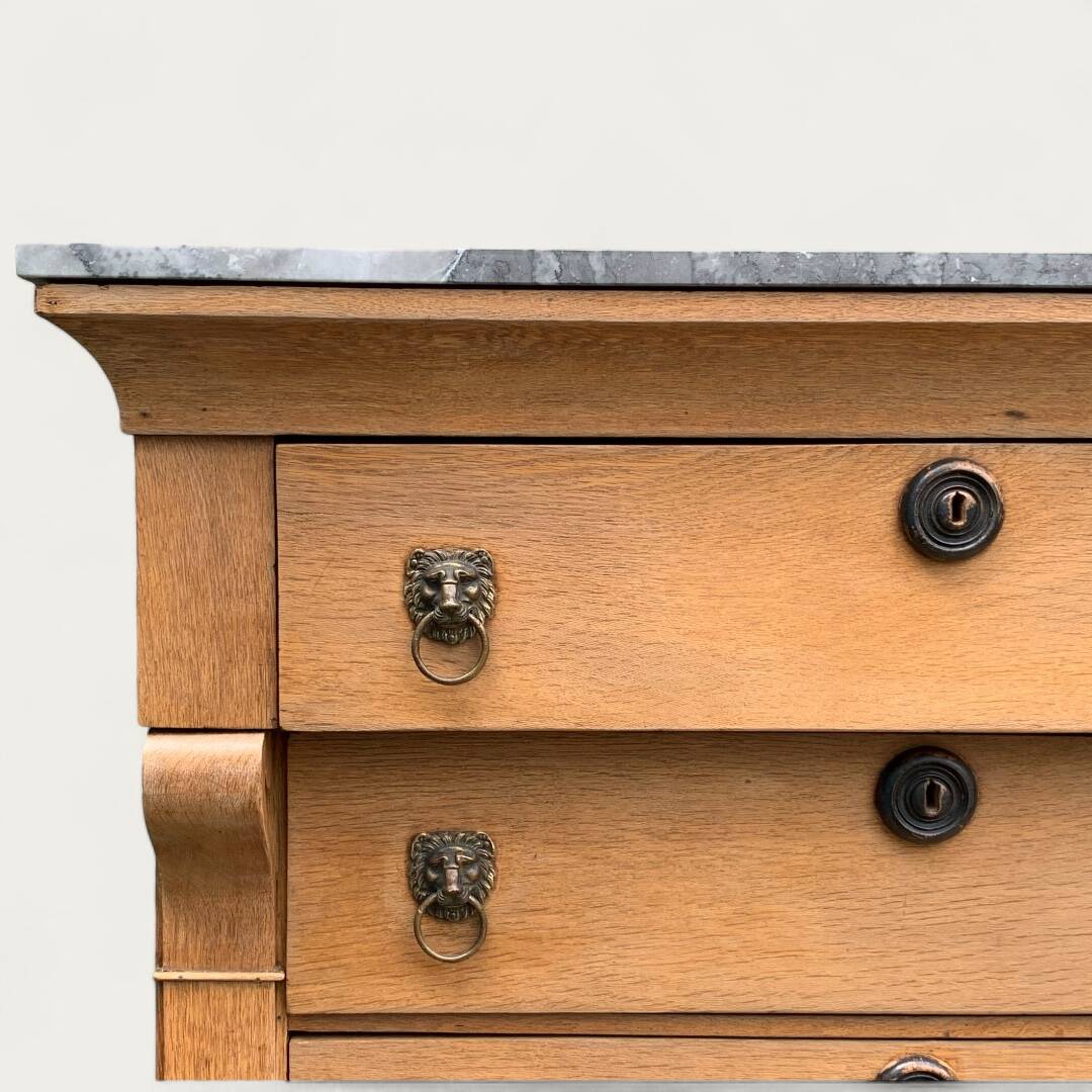Empire high chest of drawers in solid raw oak