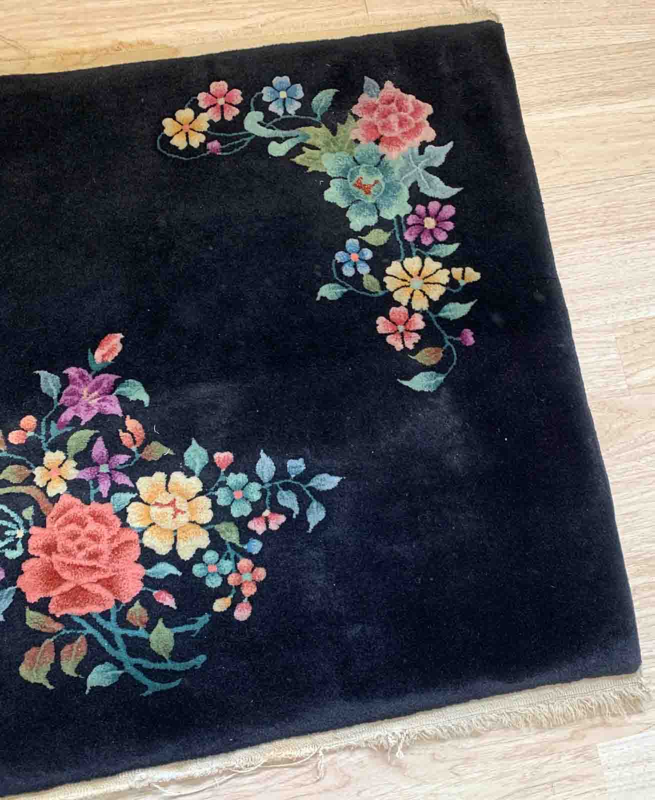 Antique Chinese carpet Art Deco handmade 94cm x 94cm 1920s