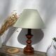 Turned wooden lamp old bluish gray lampshade