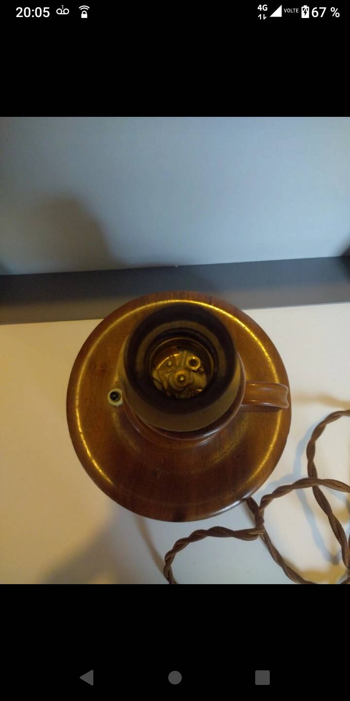Vintage Scandinavian turned wooden candlestick lamp base