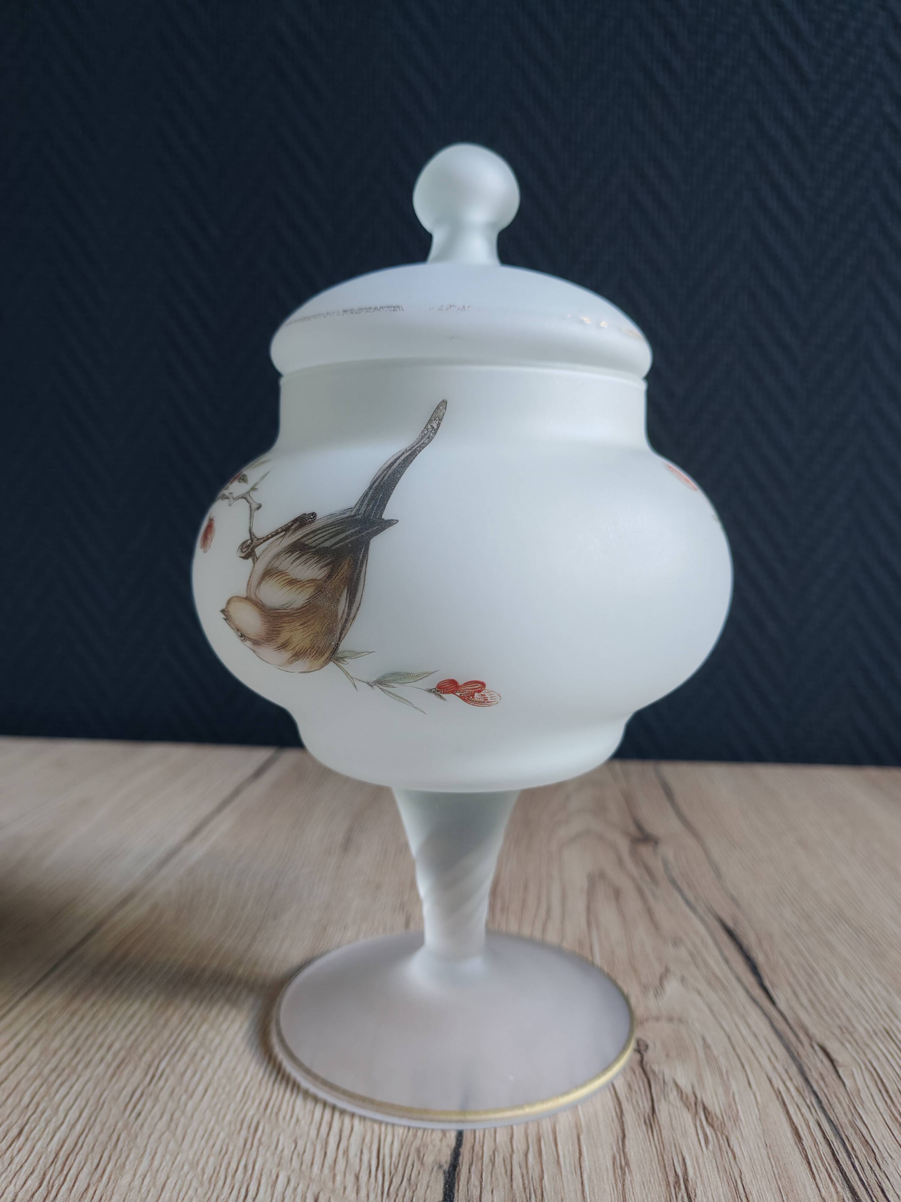 Vintage opaline glass footed bonbonnière