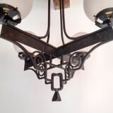 Chandelier 1930 art deco wrought iron and balls glass granite