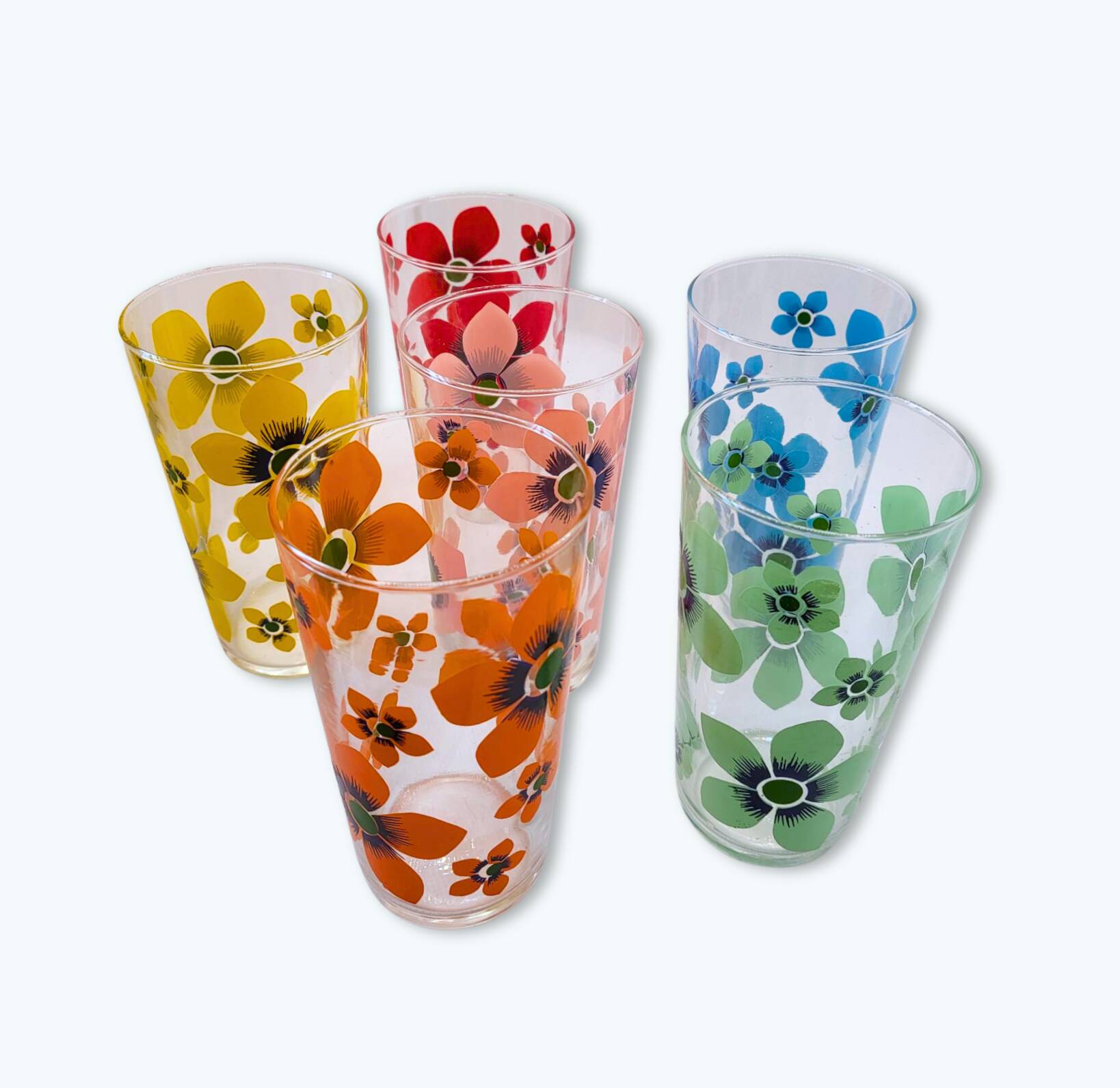 Flowered glass lemonade set, carafe and 6 matching glasses