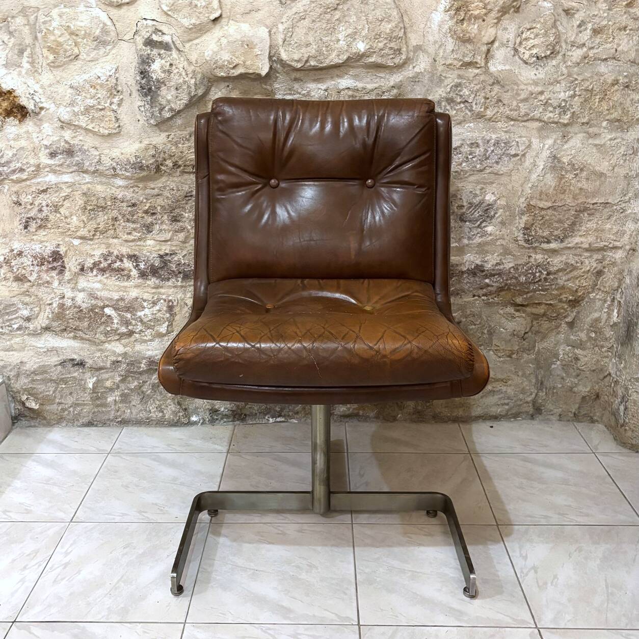 Raphaël Raffel office chair in cognac leather from the 1970s.
