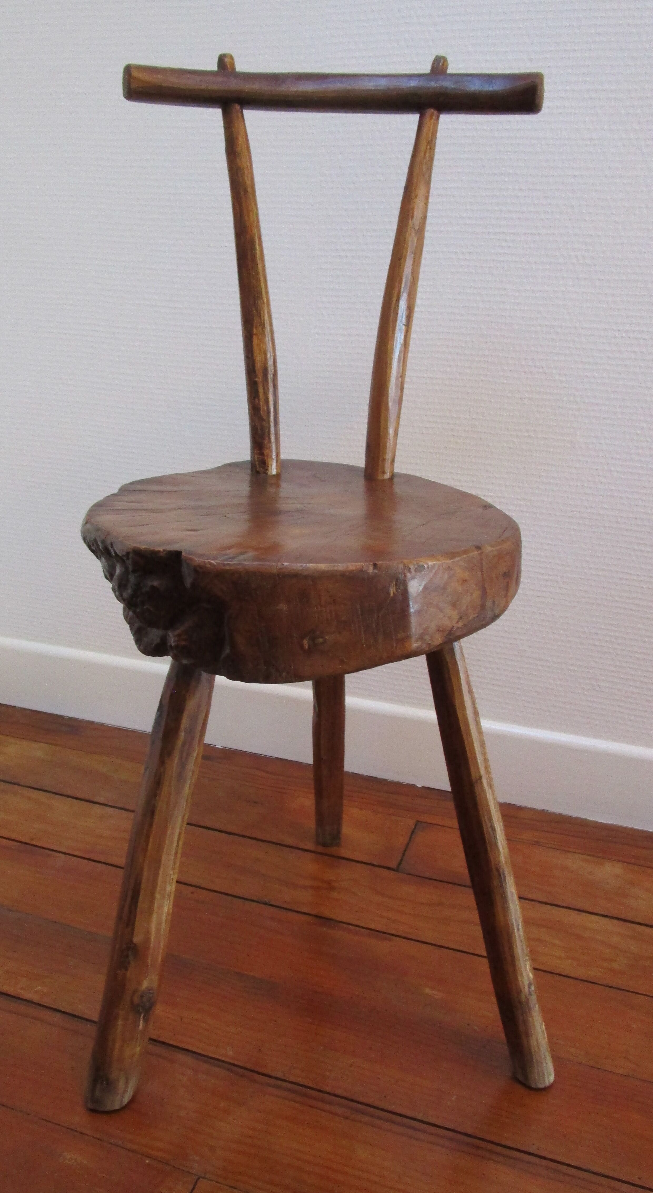 Tripod Chair solid wood folk art brutaliste